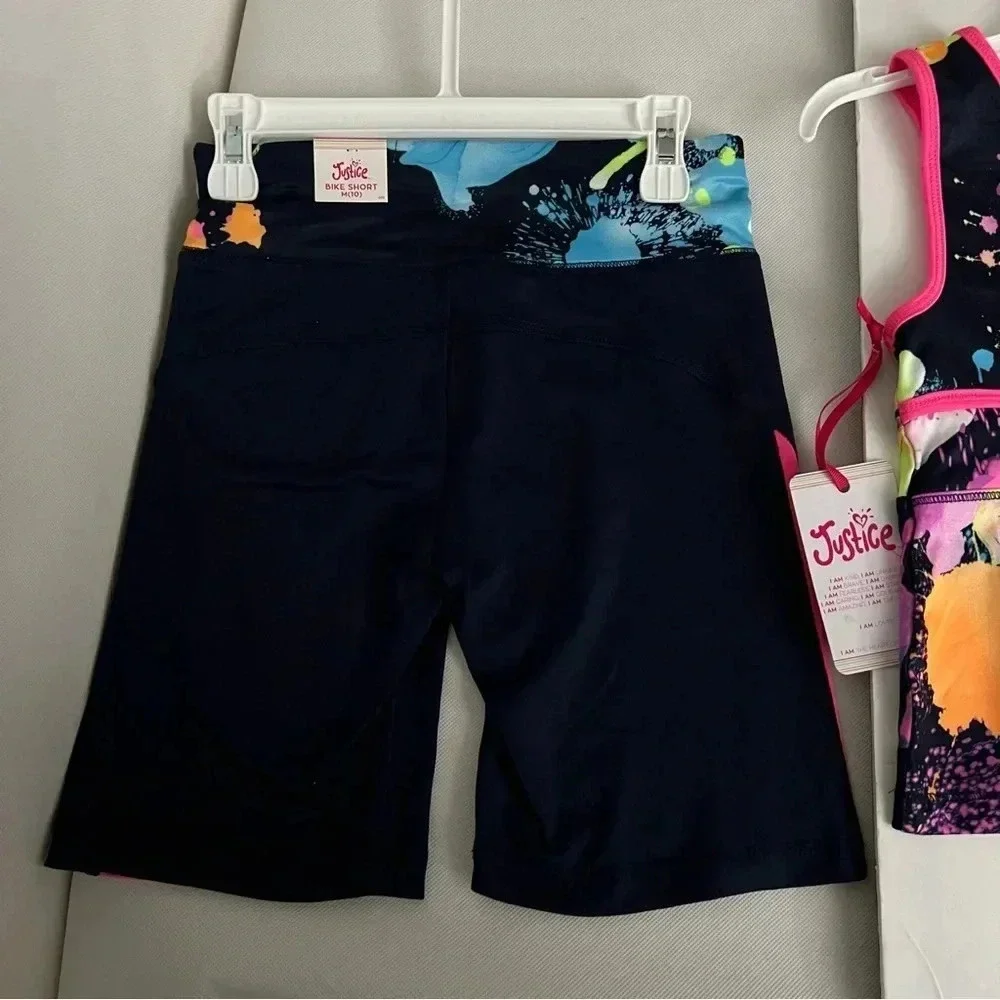 Justice Girls J-Sport Longline & Bike Short Active Outfit Set Sz Medium (10)